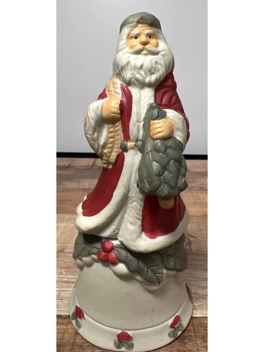 Santa Claus Ceramic Bell Hand-Painted Vintage Christmas Decoration